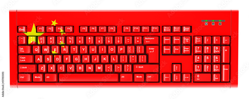 Poster chinese flag painted on computer keyboard. 3d rendering