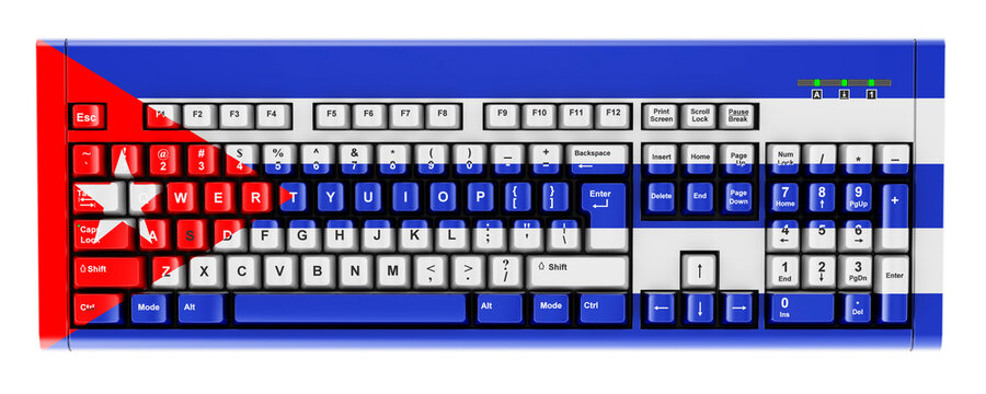 Cuban flag painted on computer keyboard. 3D rendering
