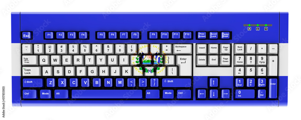 Poster salvadoran flag painted on computer keyboard. 3d rendering