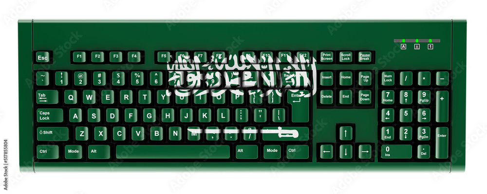 Aufkleber saudi arabian flag painted on computer keyboard. 3d rendering