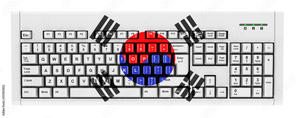 Aufkleber south korean flag painted on computer keyboard. 3d rendering