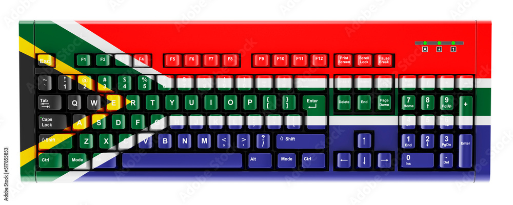 Poster south african flag painted on computer keyboard. 3d rendering