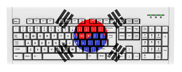 South Korean flag painted on computer keyboard. 3D rendering