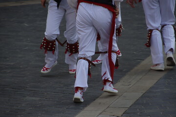 Basque folk dancers in the street