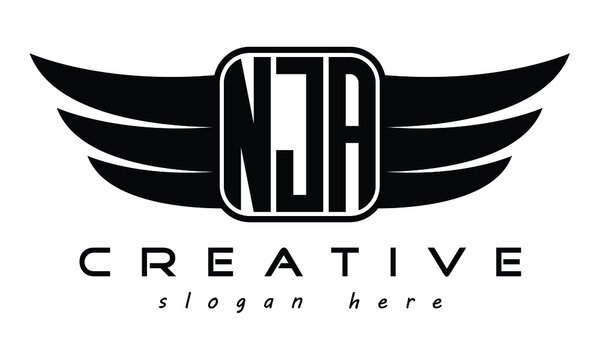 NJA three Letter Wings minimalist creative concept flag Flying abstract Initial wing symbol icon professional logo design, Vector template