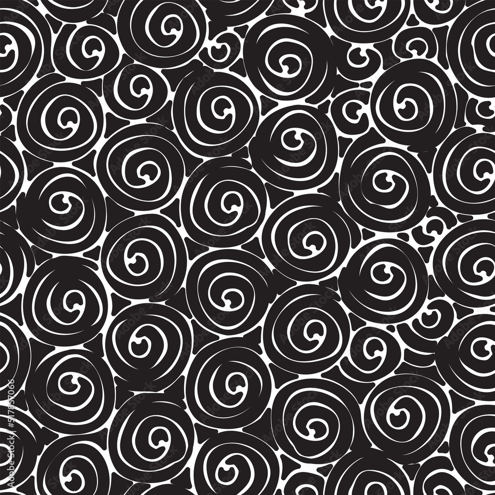 Poster abstract seamless pattern with black and white spiral doodles. vector repeating background for wallp