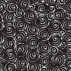 Fototapeta na wymiar Abstract seamless pattern with black and white spiral doodles. Vector repeating background for wallpaper, wrapping paper, fabric, clothes. Retro squiggle freehand texture with monochrome graphic print