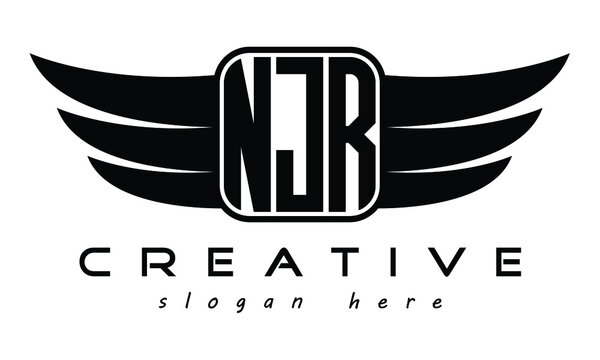NJR three Letter Wings minimalist creative concept flag Flying abstract Initial wing symbol icon professional logo design, Vector template