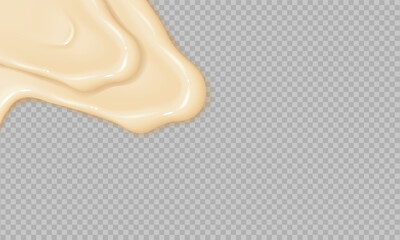 Flowing realistic liquid mayonnaise on transparent background.Spreading cheese, cream, milk, cream or yogurt.