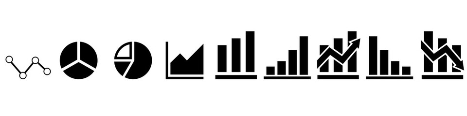 Graphic vector icon set. Analysis illustration sign collection. Business symbol or logo.