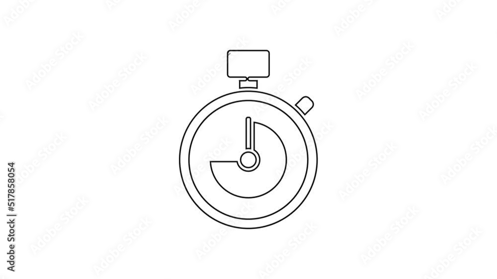 Poster black line stopwatch icon isolated on white background. time timer sign. chronometer sign. 4k video 