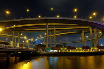 Fototapeta na wymiar Bhumibol Bridge, the most beautiful bridge in Thailand