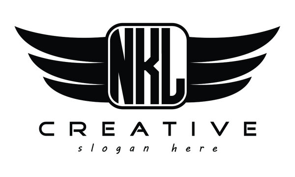 NKL three Letter Wings minimalist creative concept flag Flying abstract Initial wing symbol icon professional logo design, Vector template