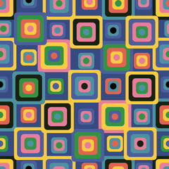 Abstract seamless pattern with vintage colorful squares. Round corner geometric shapes.