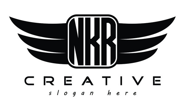 NKR three Letter Wings minimalist creative concept flag Flying abstract Initial wing symbol icon professional logo design, Vector template