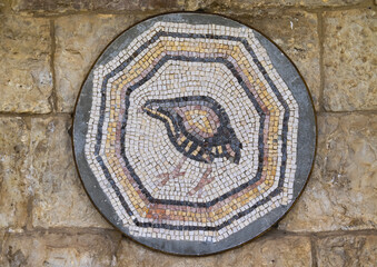 Bird on a Byzantine mosaic tiles in Beiteddine Palace museum, Mount Lebanon Governorate, Beit ed-Dine, Lebanon