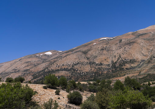 Patches of snow in the mountain, North Governorate, Daher el Kadib, Lebanon