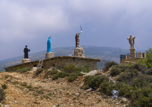 Christian statues at the top of the mountain, North Lebanon Governorate, Hardine, Lebanon