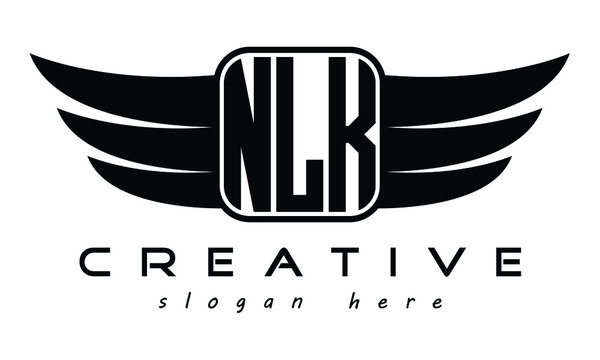 NLK three Letter Wings minimalist creative concept flag Flying abstract Initial wing symbol icon professional logo design, Vector template