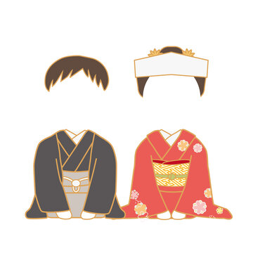 Japanese wedding kimono couple Face-fitting template