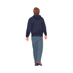 Man Character in Hoody and Pants Standing Back View Vector Illustration