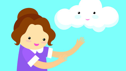 woman on the background of a cheerful cloud