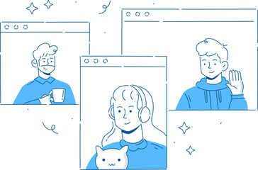 Video call of group of people. Friends online virtual , remote meeting of colleague