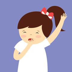 Girl yawns covering her mouth with her hand