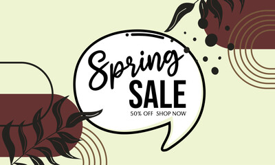 Obraz premium spring discount banner.aesthetic advertising badge.abstract background with hand drawn floral elements.