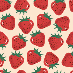Hand drawn vector seamless pattern with juicy strawberries in flat style with grain texture