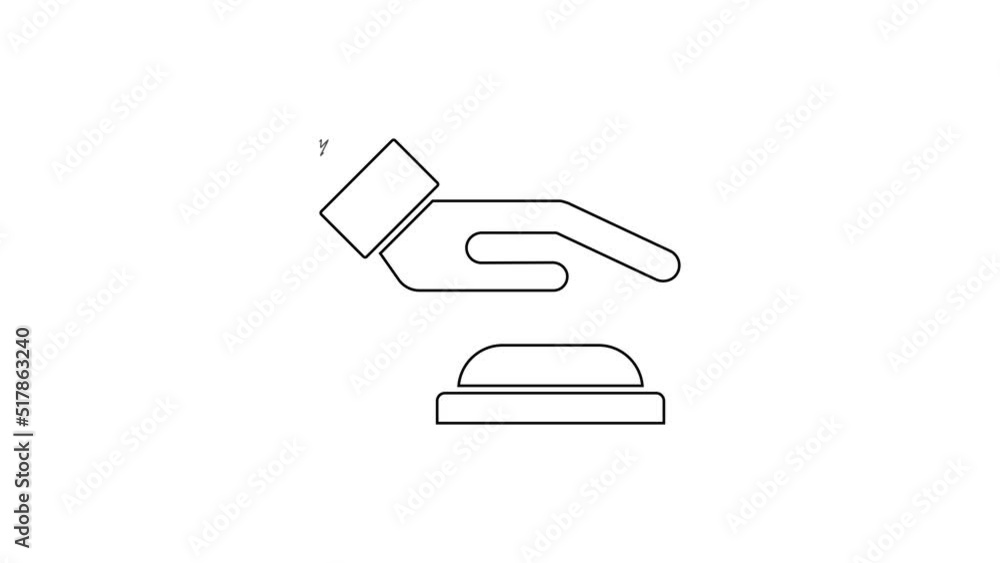 Poster black line palm print recognition icon isolated on white background. biometric hand scan. fingerprin