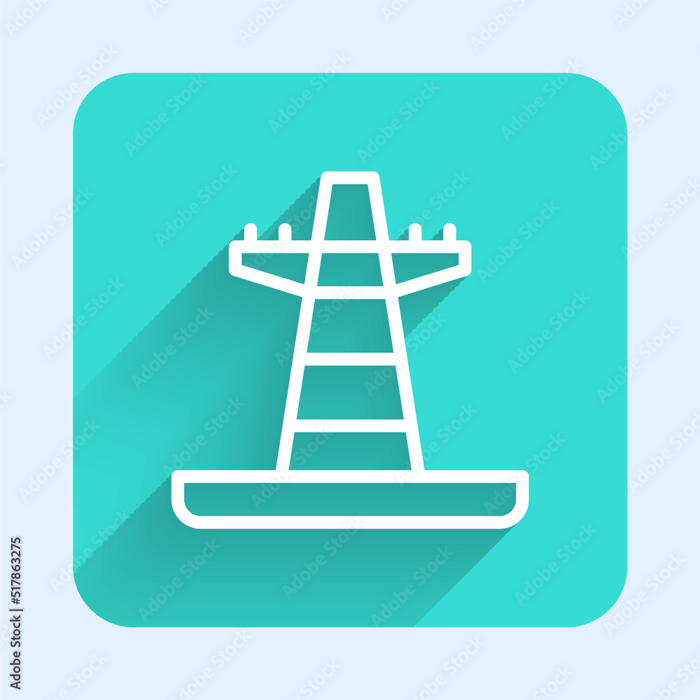 Poster white line electric tower used to support an overhead power line icon isolated with long shadow back