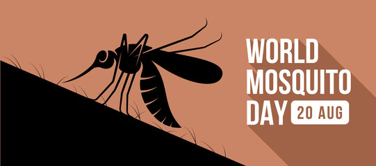world mosquito day - black silhouette mosquito on skin body and brown background vector design