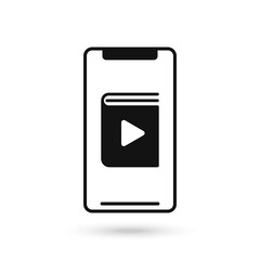 Mobile phone with Audiobook flat design icon.