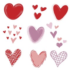 Set of doodle Hearts. Love and Valentine's day concept. Design element for greeting cards, invitations, posters. Hand drawn vector illustration