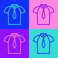 Pop art line Shirt icon isolated on color background. T-shirt. Vector