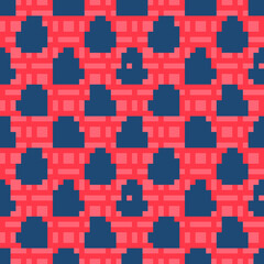 Blue line School backpack icon isolated seamless pattern on red background. Vector