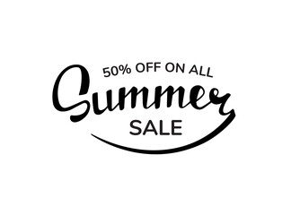 Summer end voucher coupon lettering, print, label. Summer sales design template, black white, vector illustration