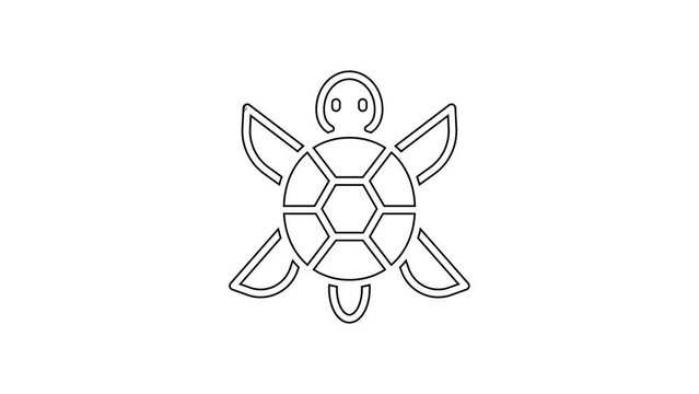 Black line Turtle icon isolated on white background. 4K Video motion graphic animation