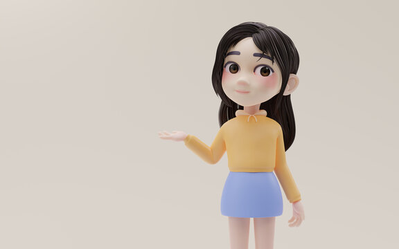 Little girl spread her palm with cartoon style, 3d rendering.