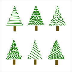 Green Christmas tree Set, simple minimal shape fir tree