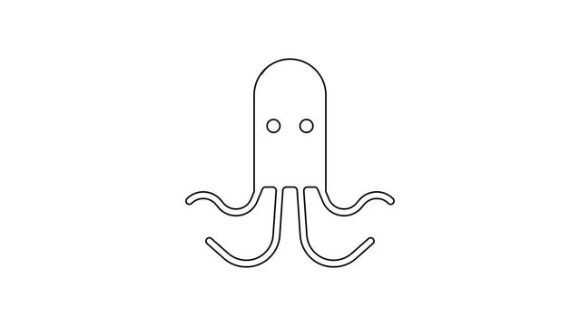 Black line Octopus icon isolated on white background. 4K Video motion graphic animation