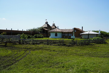 Fototapeta na wymiar homestead buildings on the territory of the park