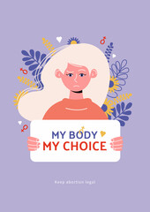 Abortions rights poster concept in flat style. 