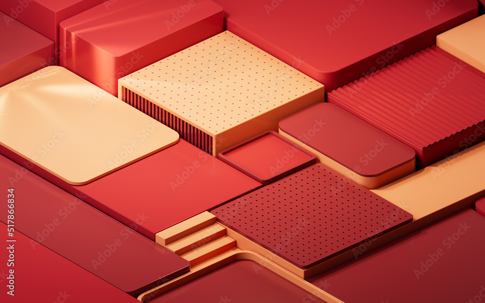 Poster empty geometric cube stages, 3d rendering.