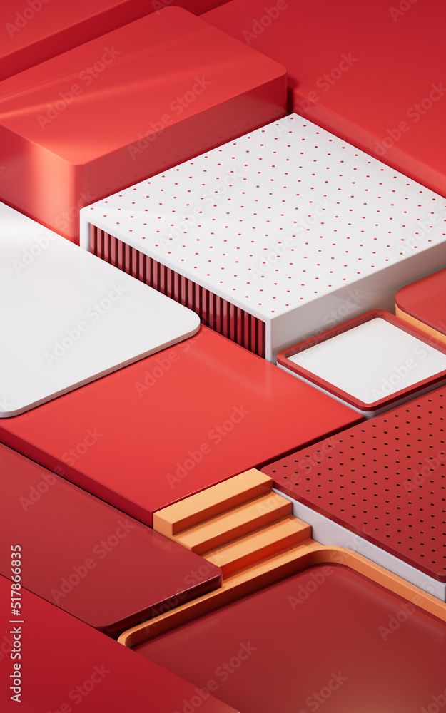 Poster empty geometric cube stages, 3d rendering.