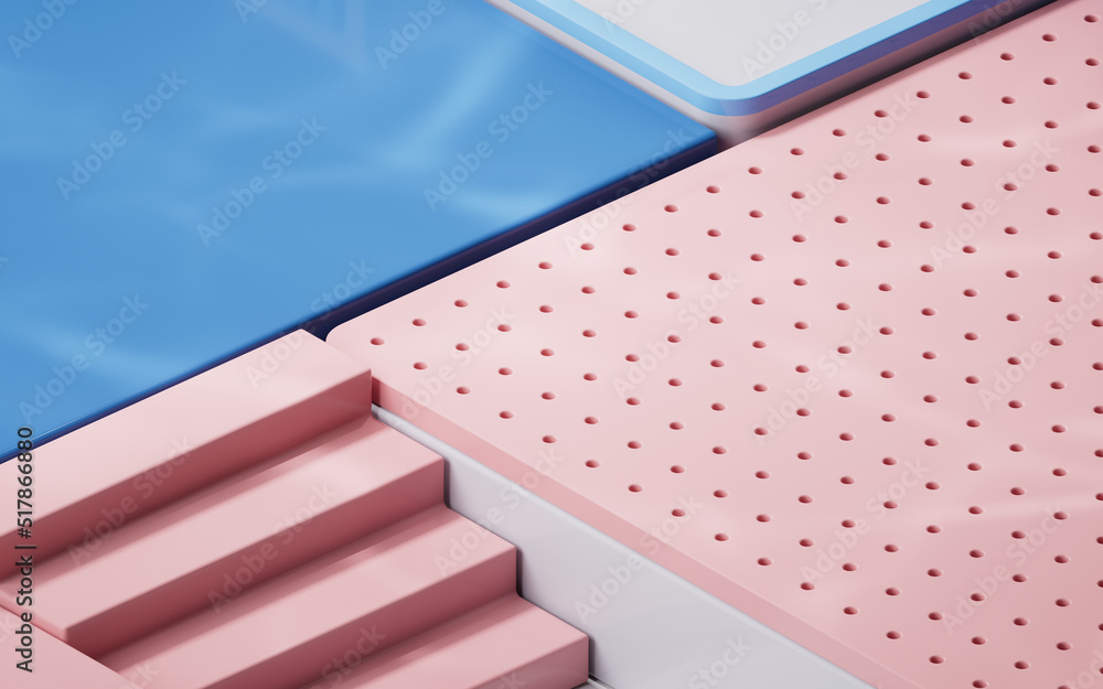 Poster empty geometric cube stages, 3d rendering.