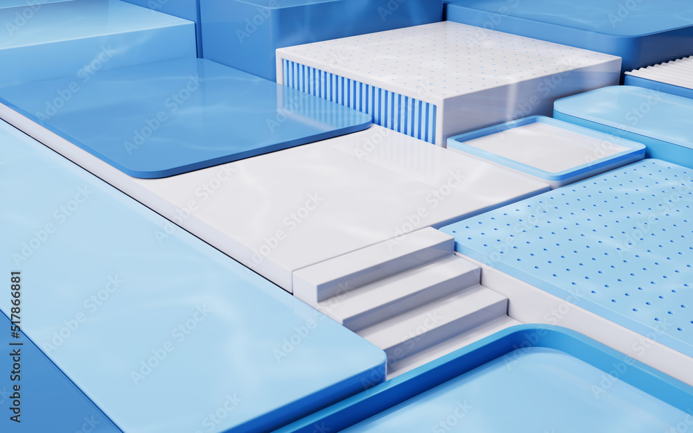 Poster empty geometric cube stages, 3d rendering.