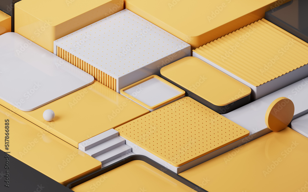 Poster empty geometric cube stages, 3d rendering.