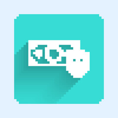 White line Money with shield icon isolated with long shadow background. Insurance concept. Security, safety, protection, protect concept. Green square button. Vector